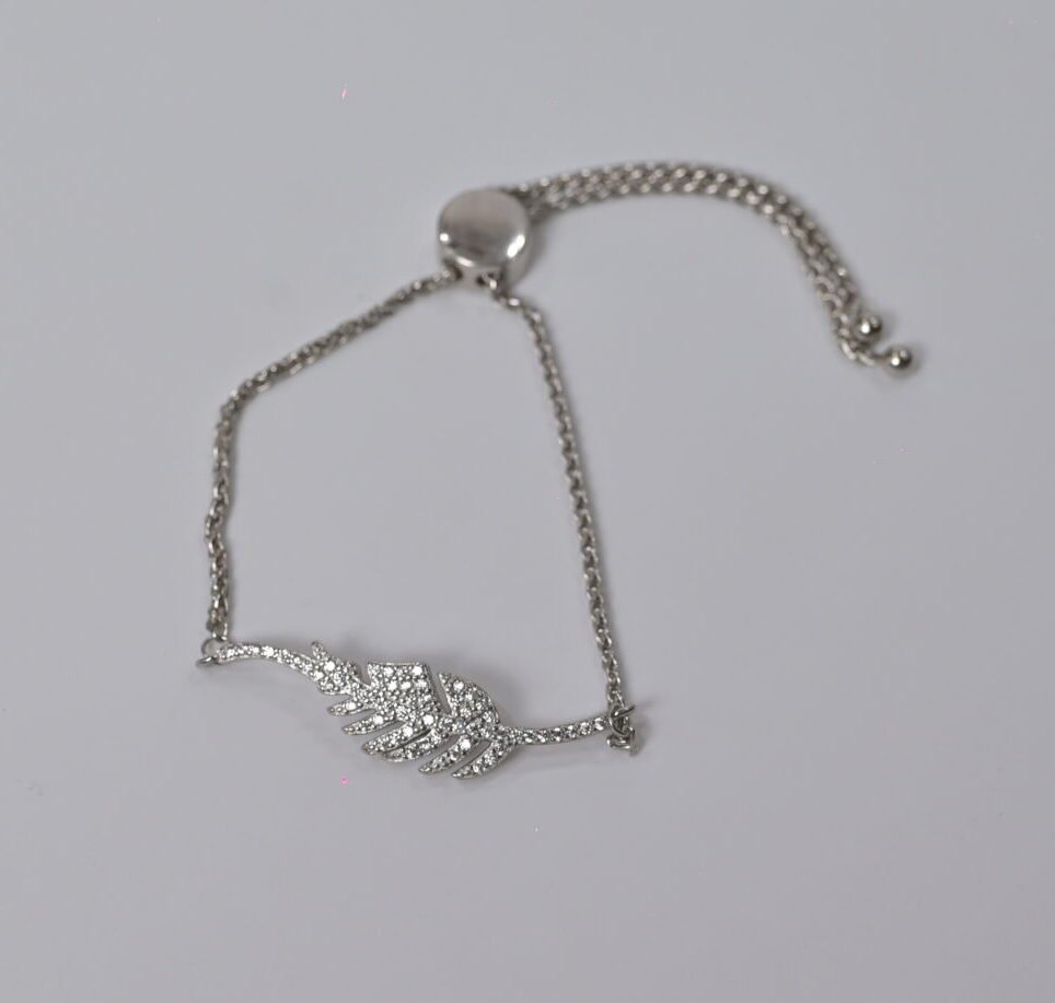 Celestial Feather Pave Slider Silver Bracelet