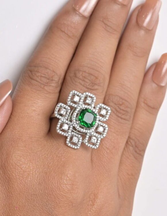 Regal Emerald Cluster Cocktail Ring