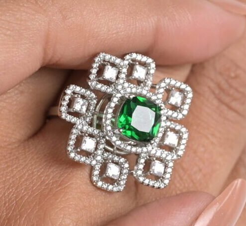 Regal Emerald Cluster Cocktail Ring