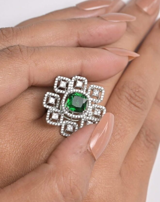 Regal Emerald Cluster Cocktail Ring