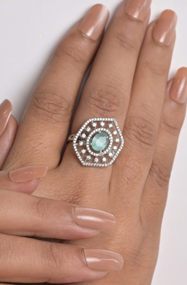 Regal Geometric Mint Cocktail Ring