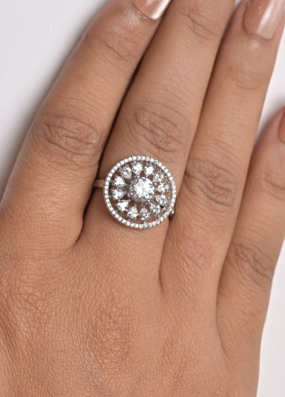 Regal Sunburst Halo Cocktail Ring