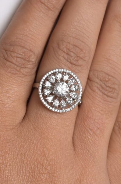 Regal Sunburst Halo Cocktail Ring