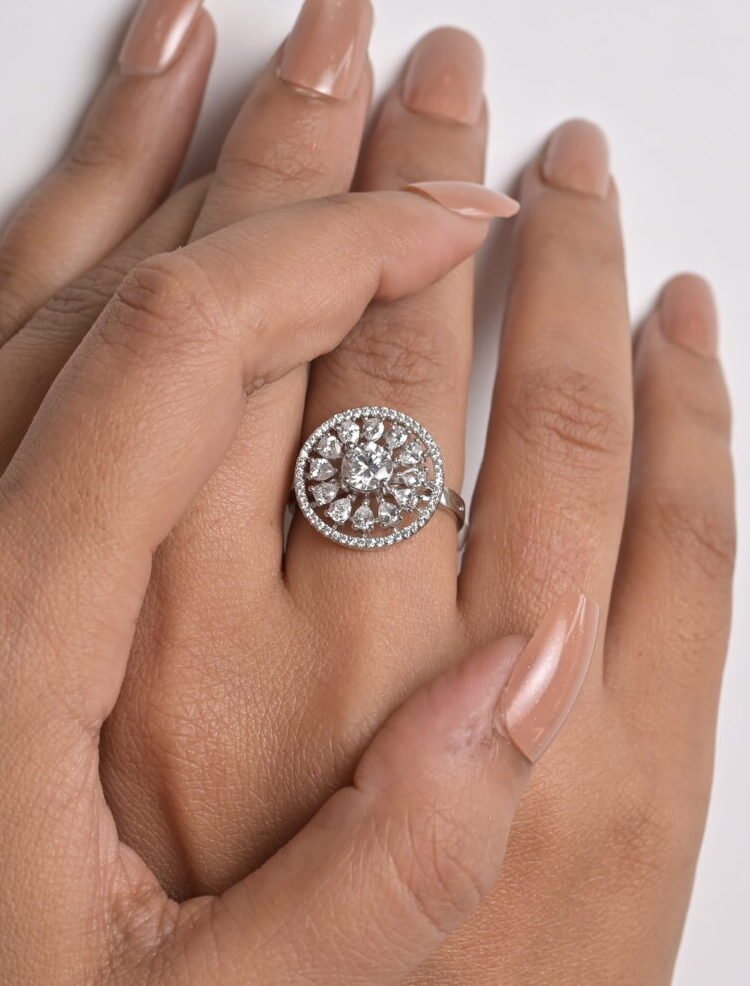 Regal Sunburst Halo Cocktail Ring