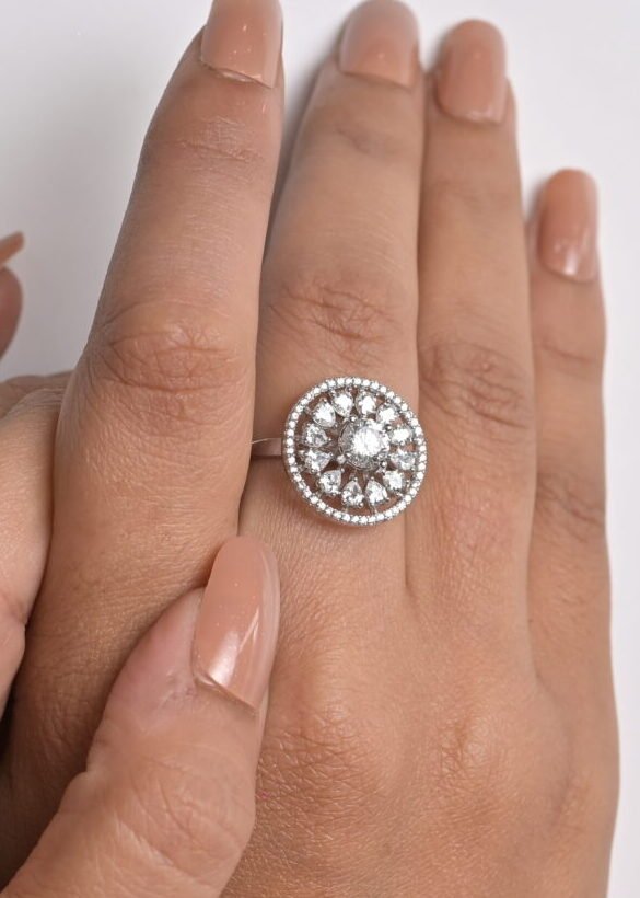 Regal Sunburst Halo Cocktail Ring