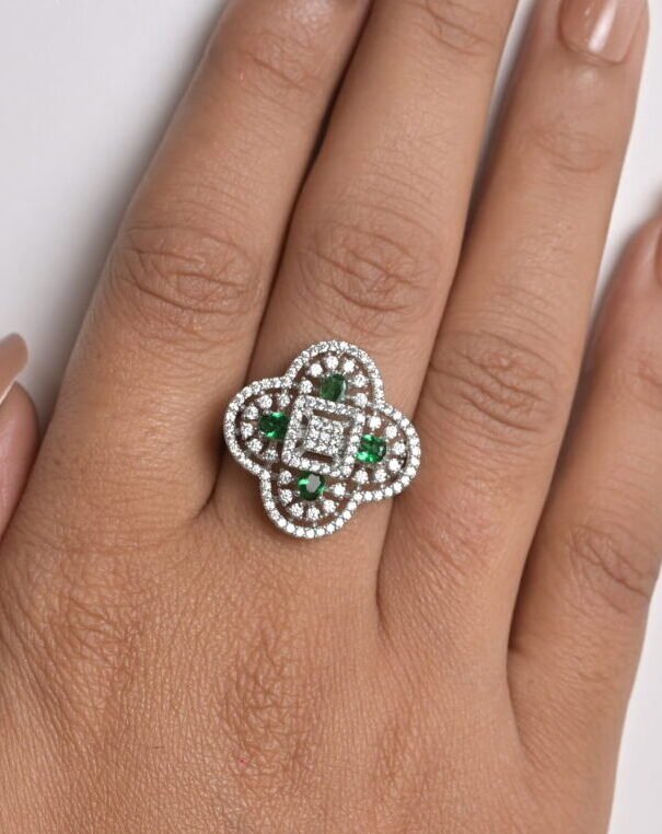 Regal Clover Emerald Cocktail Ring