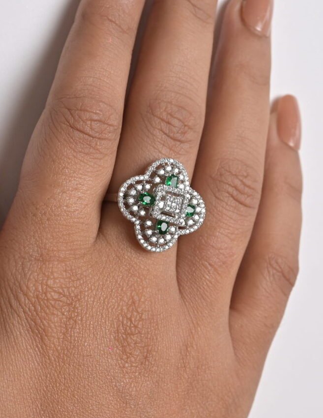 Regal Clover Emerald Cocktail Ring