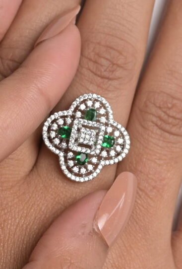 Regal Clover Emerald Cocktail Ring