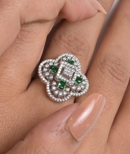 Regal Clover Emerald Cocktail Ring
