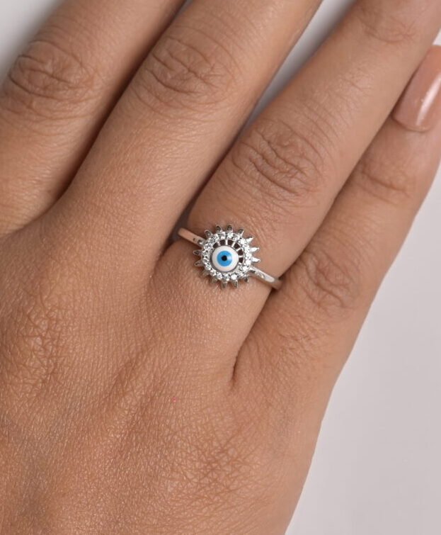 Radiant Evil Eye Protection Silver Ring