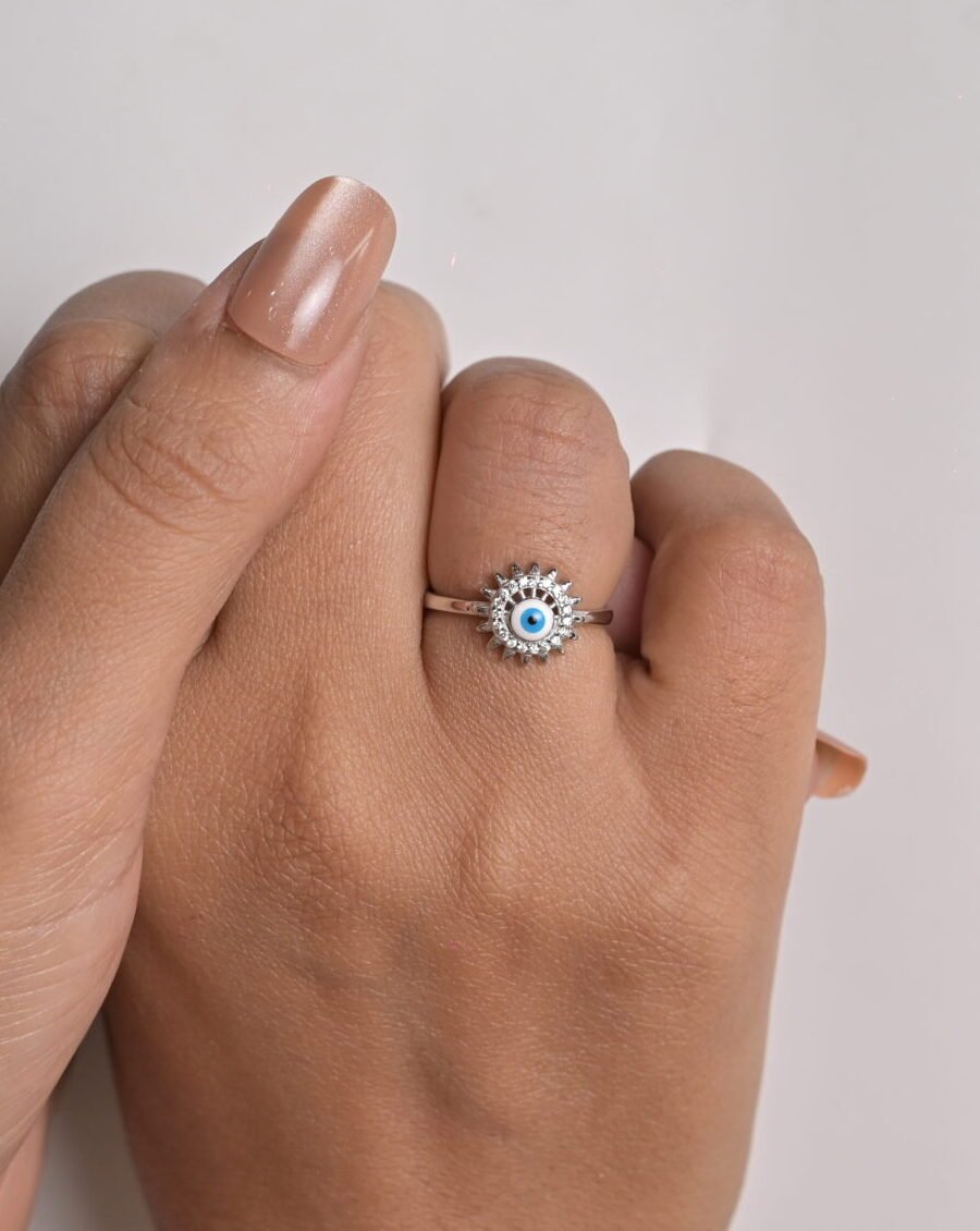 Radiant Evil Eye Protection Silver Ring