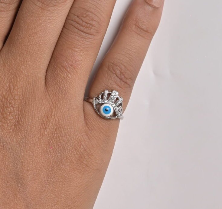 Dainty Evil Eye Protection Silver Ring