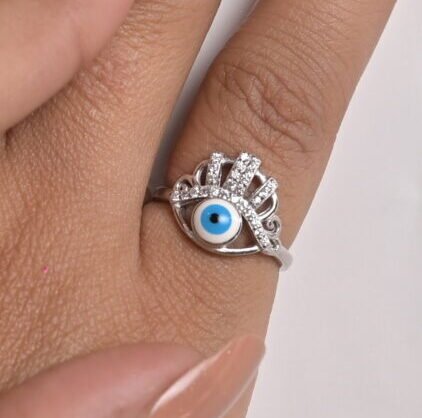 Dainty Evil Eye Protection Silver Ring