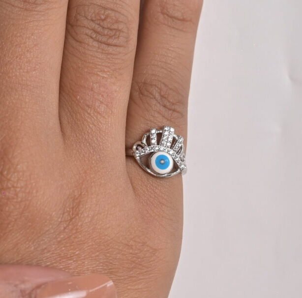 Dainty Evil Eye Protection Silver Ring