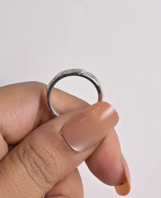 Geometric Textured Silver Band Ring