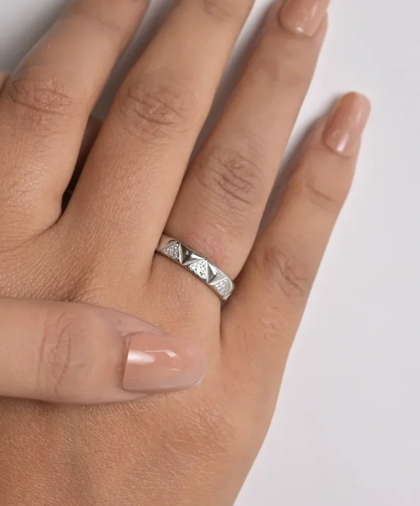 Geometric Textured Silver Band Ring