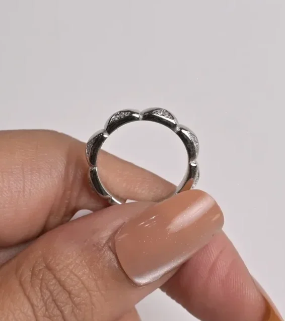 Alternating Sparkle Silver Band Ring