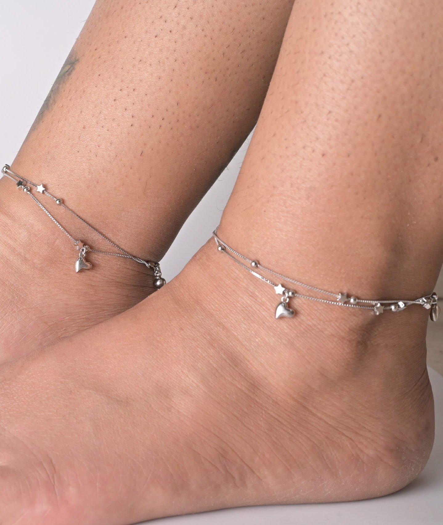 Celestial Star & Heart Silver Anklet