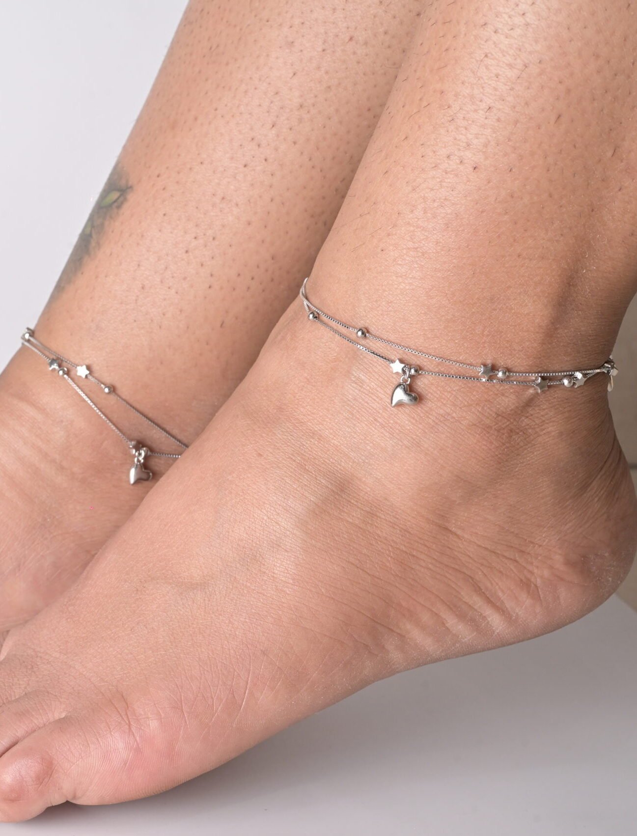 Celestial Star & Heart Silver Anklet