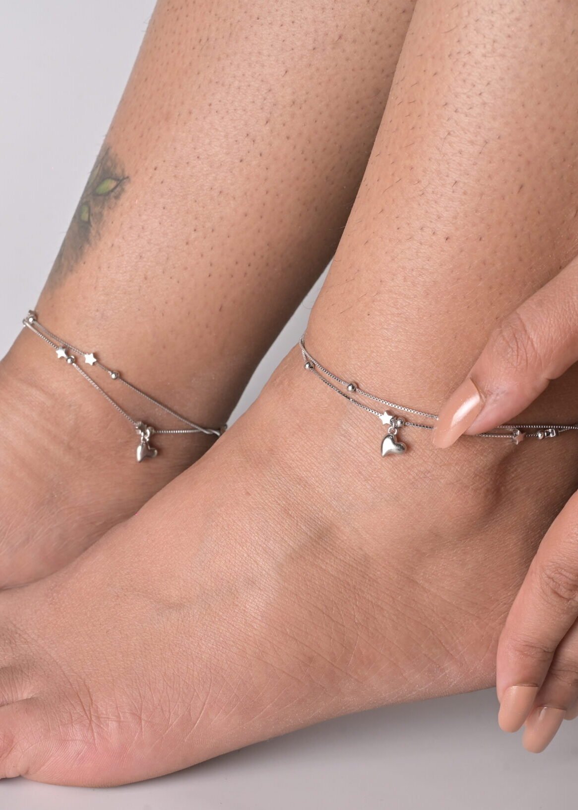 Celestial Star & Heart Silver Anklet