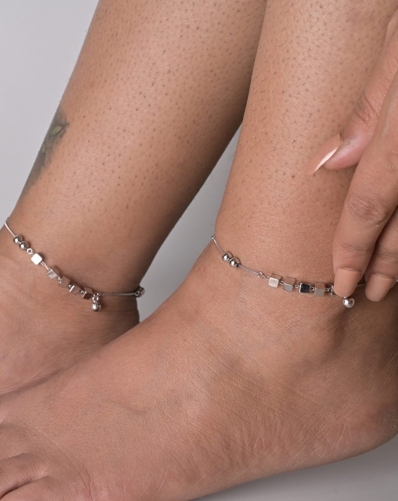 Geometric Square Station Silver Anklet