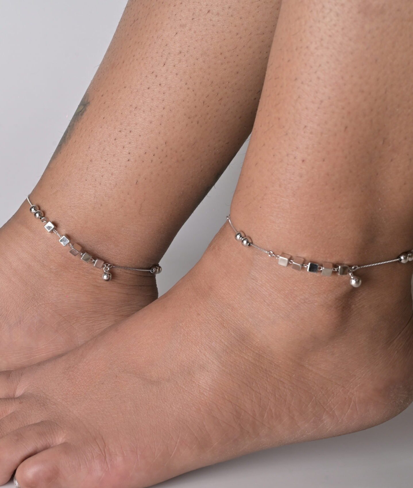 Geometric Square Station Silver Anklet