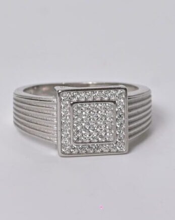 Regal Square Pave Men's Silver Ring