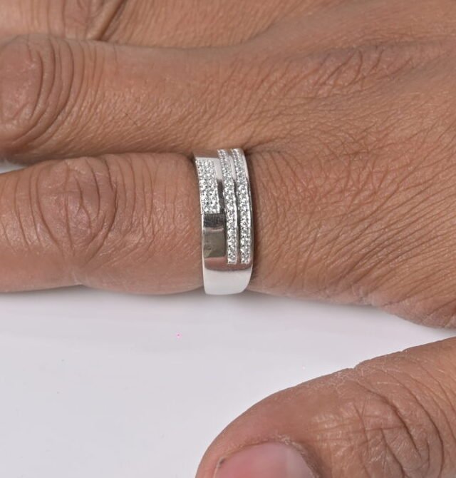 Regal Multi-Row Pave Men's Silver Ring