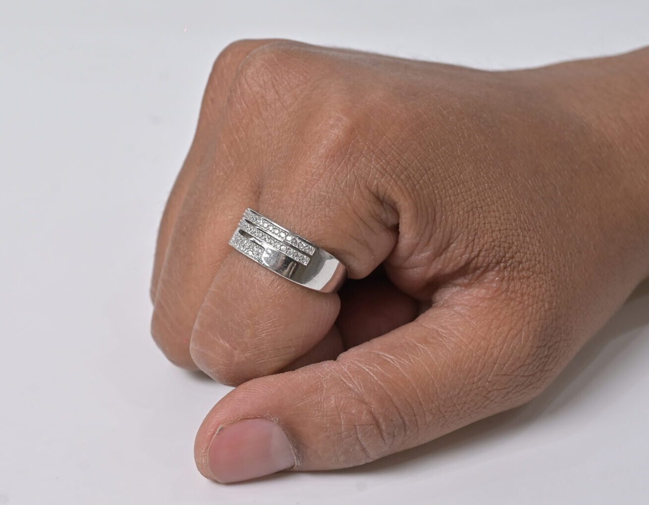 Regal Multi-Row Pave Men's Silver Ring