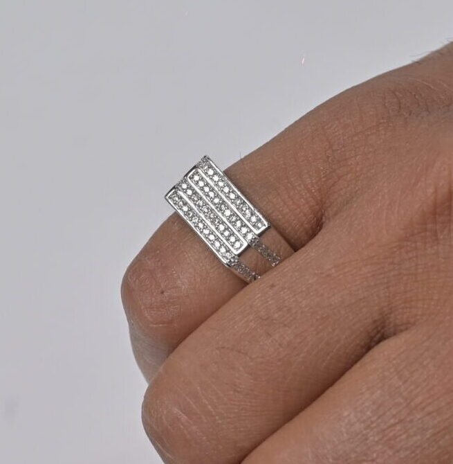 Regal Triple-Band Pave Men's Silver Ring