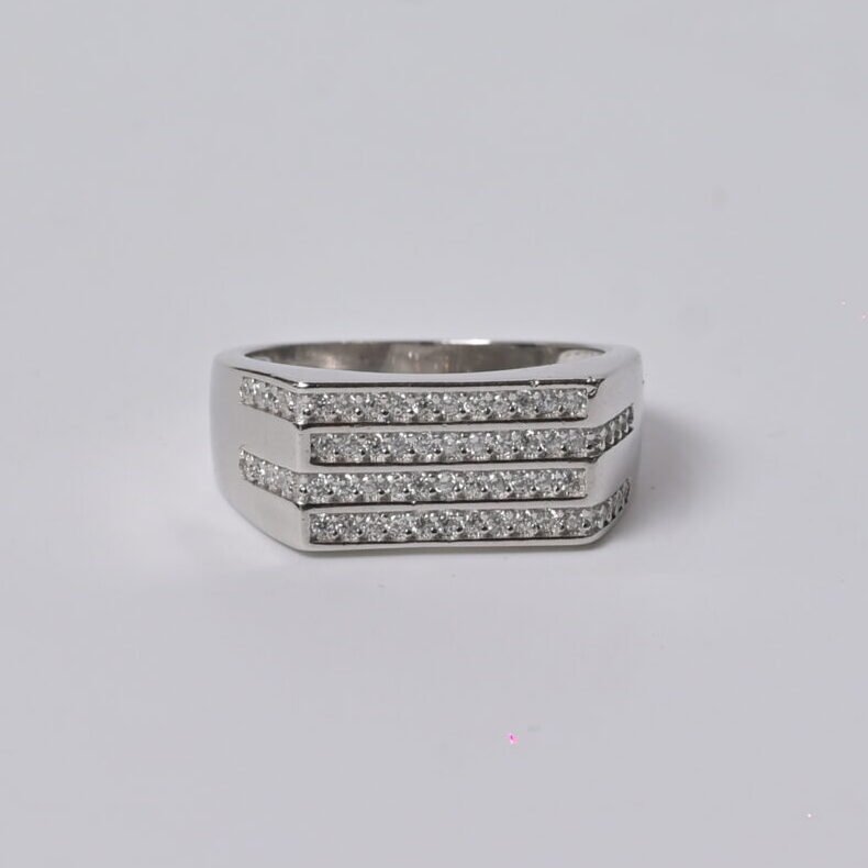 Regal Triple-Band Pave Men's Silver Ring