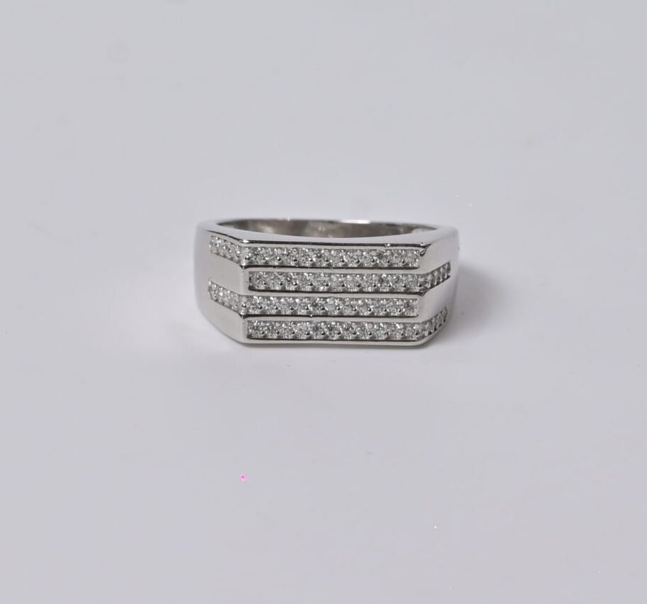 Regal Triple-Band Pave Men's Silver Ring
