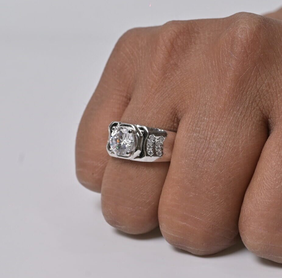 Regal Solitaire Men's Silver Ring