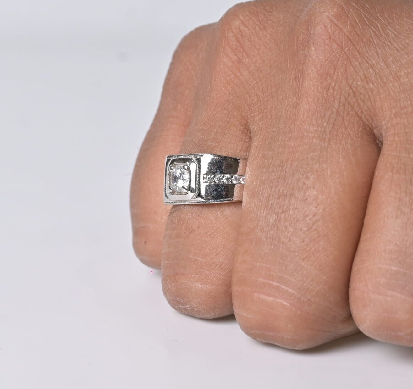 Executive Bezel Solitaire Men's Silver Ring