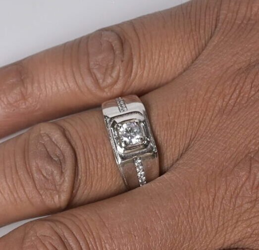 Executive Bezel Solitaire Men's Silver Ring