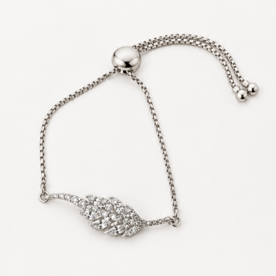 Celestial Feather Pave Slider Silver Bracelet