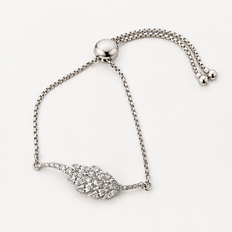 Celestial Feather Pave Slider Silver Bracelet