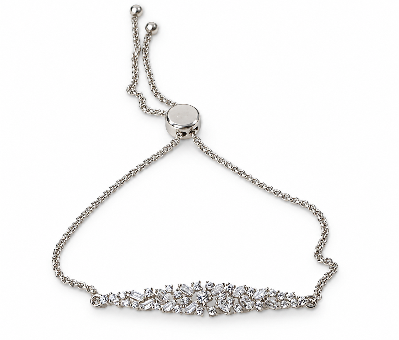 Radiant Cluster Pave Slider Silver Bracelet