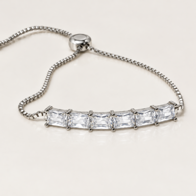 Radiant Baguette Slider Silver Bracelet