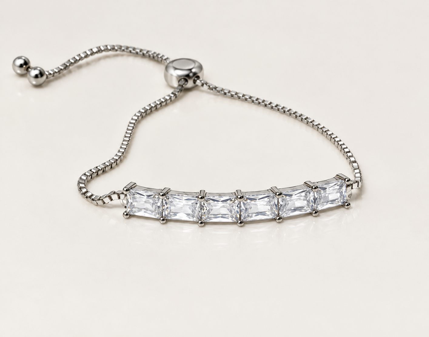 Radiant Baguette Slider Silver Bracelet