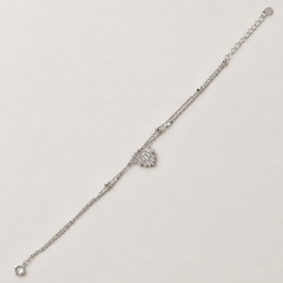 Double-Layer Pave Heart Silver Bracelet