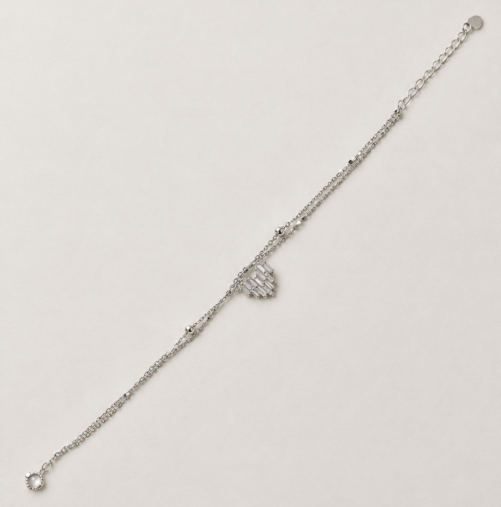 Double-Layer Pave Heart Silver Bracelet