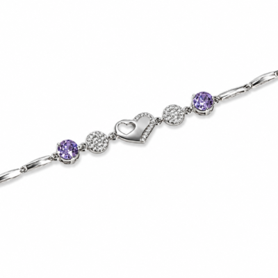 Amethyst Heart & Pave Silver Bracelet