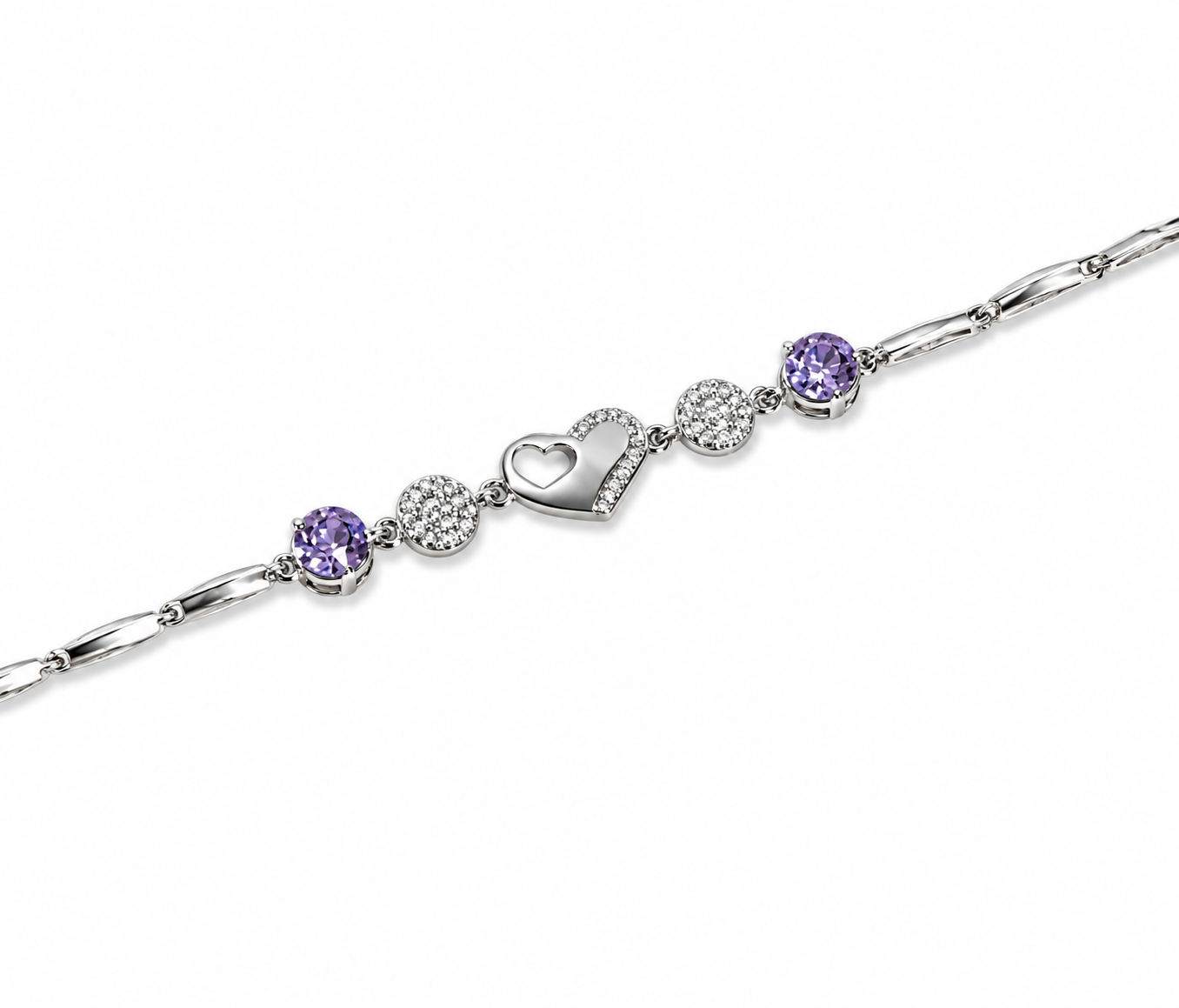 Amethyst Heart & Pave Silver Bracelet