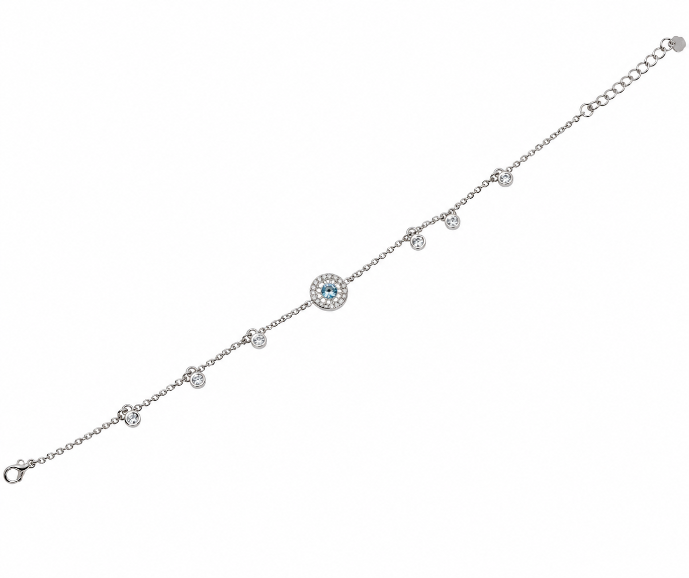 Evil Eye & Dainty Drop Silver Bracelet