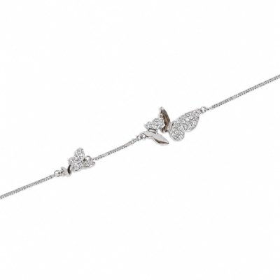 Double Butterfly Pave Silver Bracelet