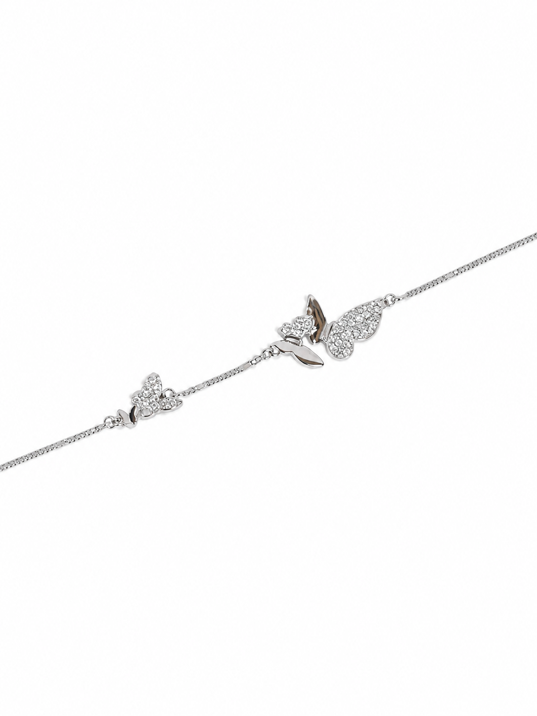 Double Butterfly Pave Silver Bracelet