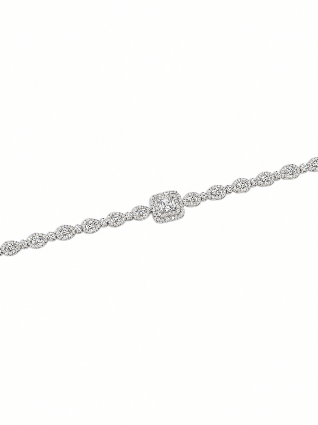 Regal Emerald-Cut Pave Silver Bracelet