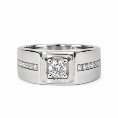 Executive Bezel Solitaire Men’s Silver Ring