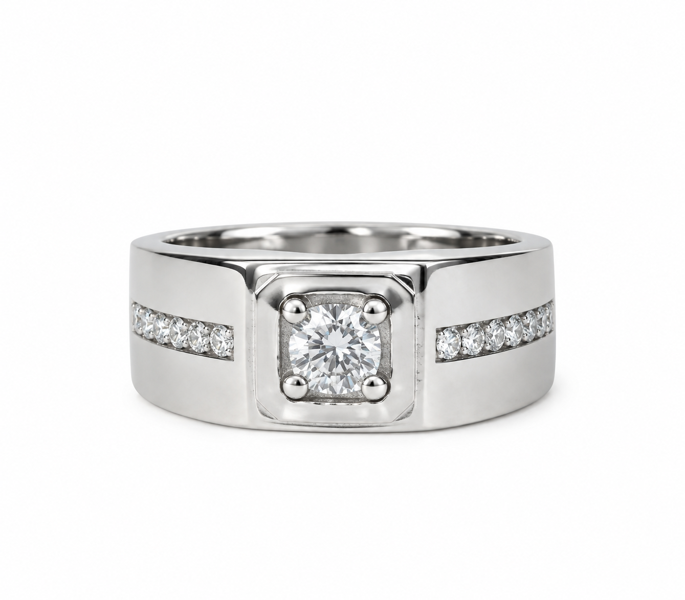 Executive Bezel Solitaire Men's Silver Ring